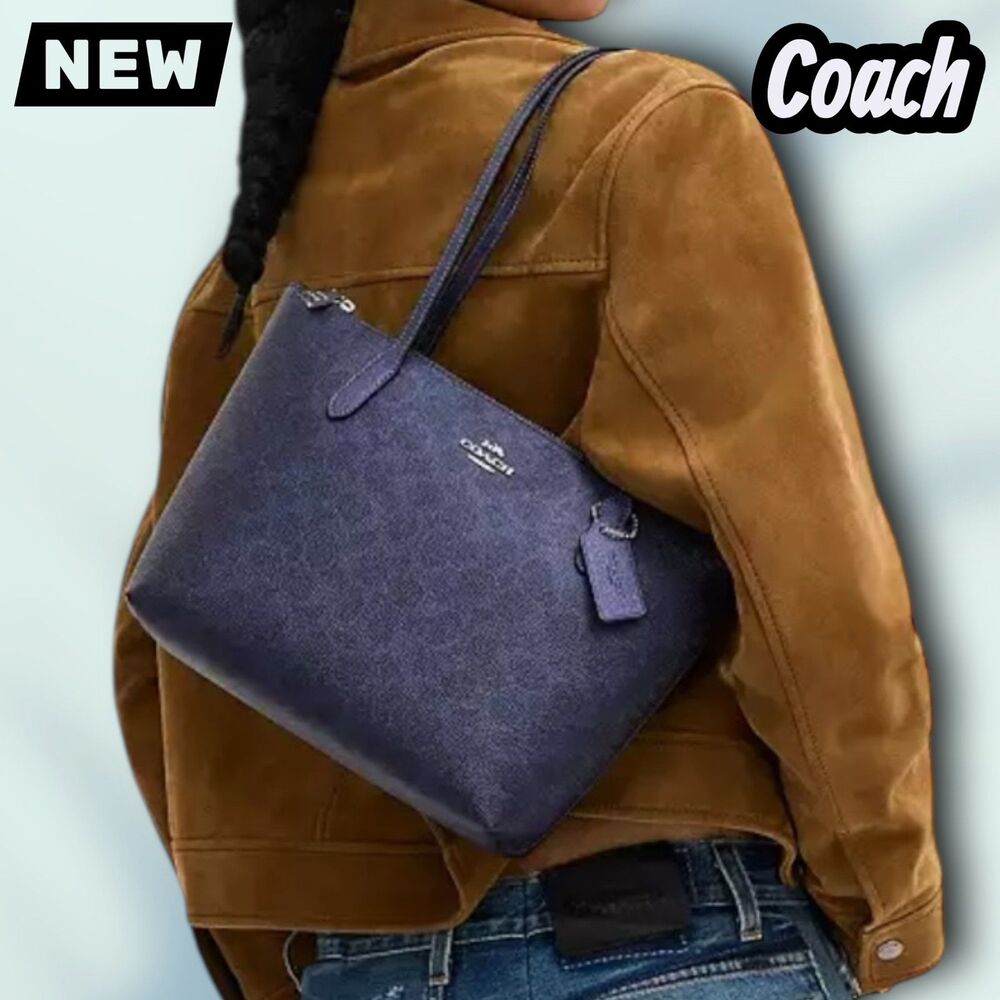 🔴New NWT Coach Fiona Zip Tote Bag in Signature Canvas – SV/Blue/Navy - Picture 3 of 8